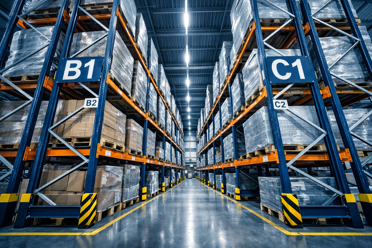 Modern warehouse with industrial racks